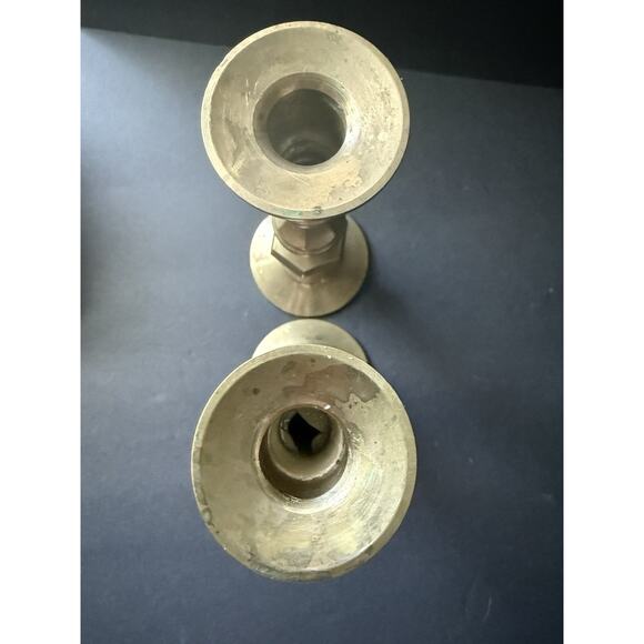 Vintage Brass Candlestick Holders Set (2) MCM Holiday Centerpiece Cottagecore - Picture 3 of 11